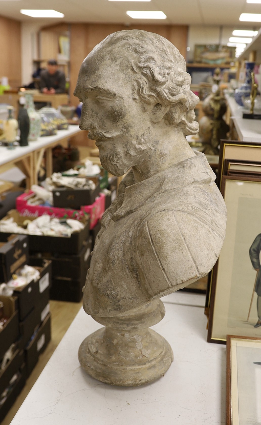 A reconstituted stone bust of William Shakespeare, 68cm high